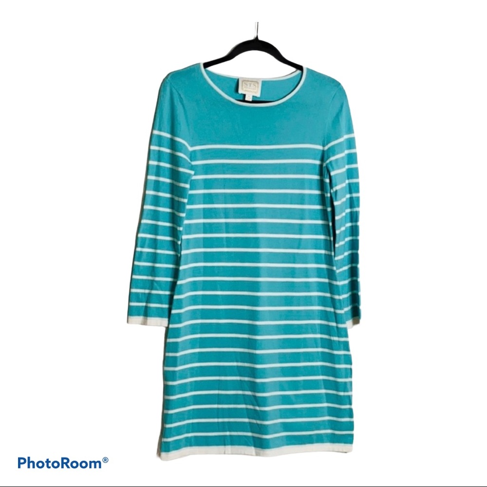 STS Sail To Stable Teal Stripe Sweater Dress size Medium